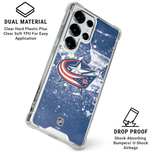 NHL Columbus Blue Jackets Frozen Galaxy S25 Ultra Clear Case